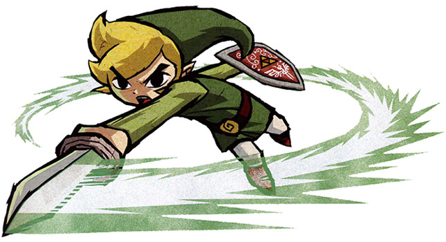 Link réalisant une attaque tornade (Artwork - Personnages - The Wind Waker)