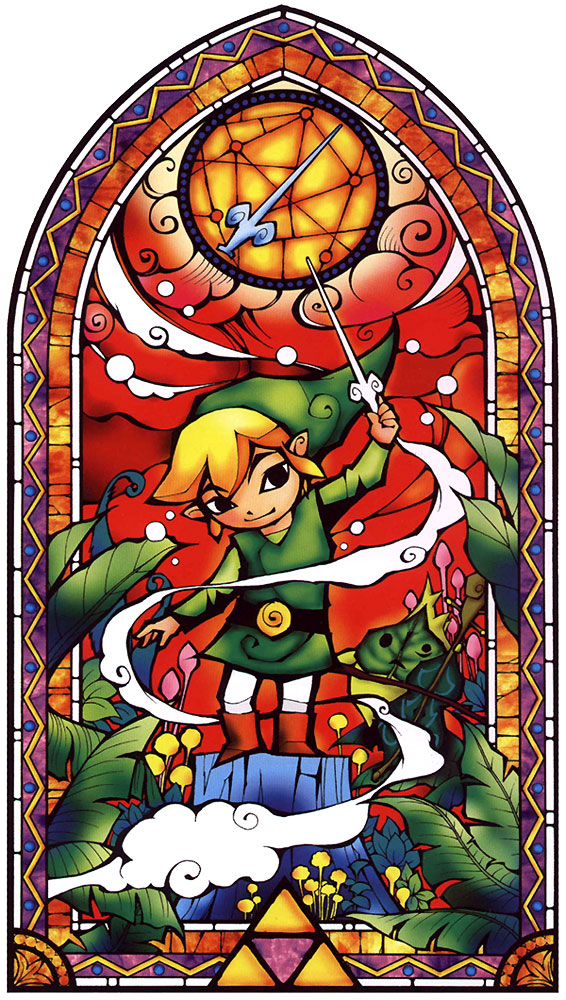 Vitraux représentant Link maniant la baguette du vent (Artwork - Illustrations - The Wind Waker)