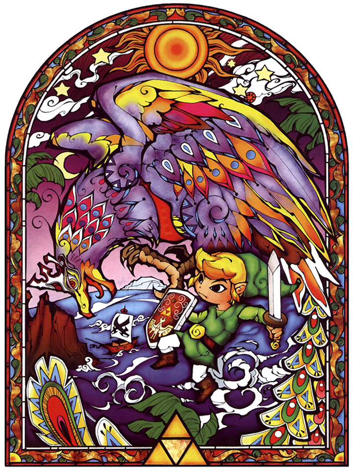 Vitraux représentant Link combattant le Roi Cuirasse (Artwork - Illustrations - The Wind Waker)