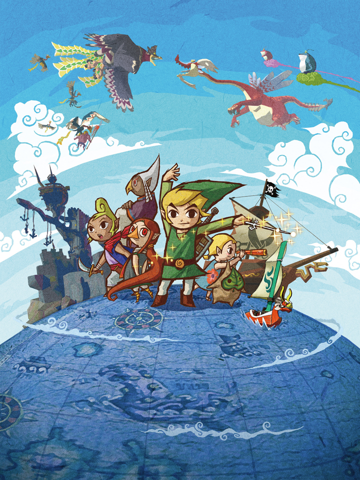 Illustration des principaux protagonistes sur la grande mer (Artwork - Illustrations - The Wind Waker)