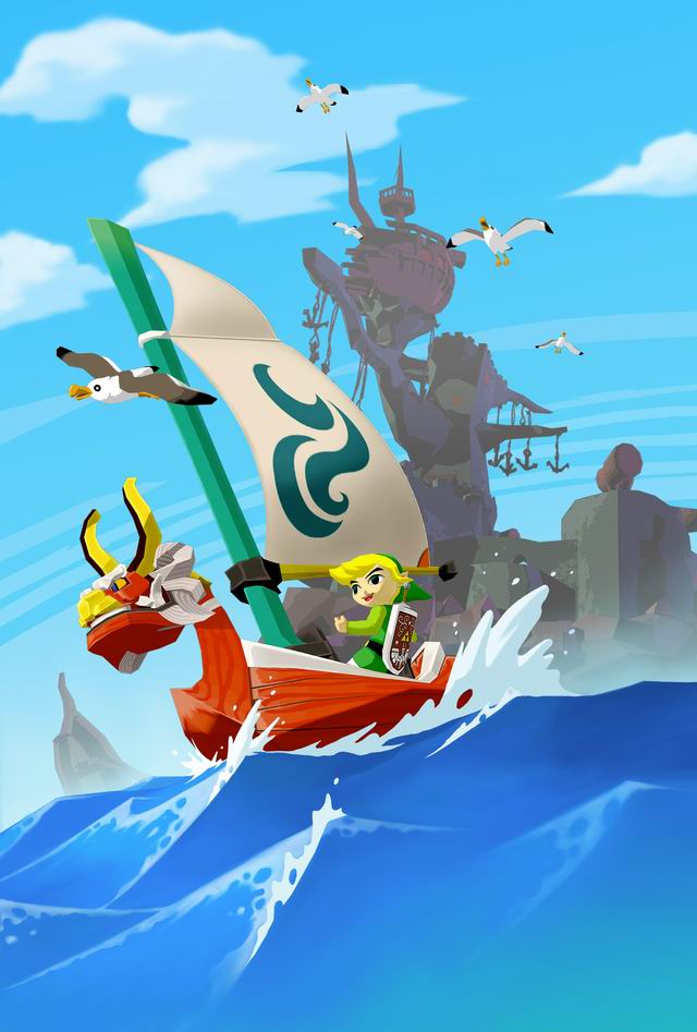 Link voguant sur le Lion Rouge (Artwork - Illustrations - The Wind Waker)