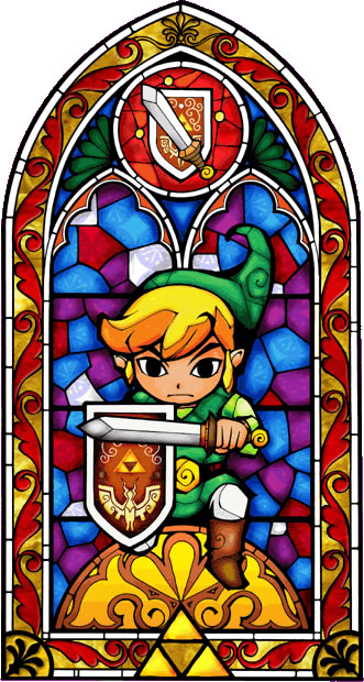 Vitraux représentant Link prenant une pose défensive  (Artwork - Illustrations - The Wind Waker)