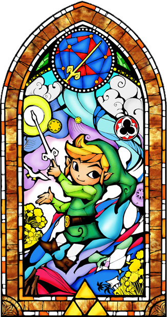 Vitraux représentant Link changeant la direction du vent  (Artwork - Illustrations - The Wind Waker)