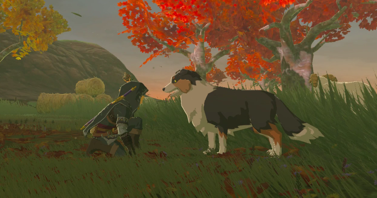 Link et un chien dans Breath of the Wild