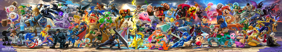 Bannière représentant les personnages de Super Smash Bros. Ultimate