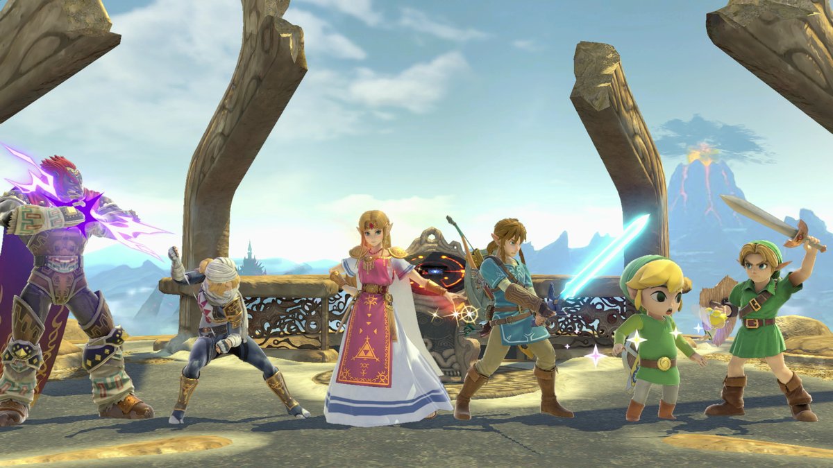 Link, Zelda, Sheik, Ganondorf, Link enfant et Link Cartoon dans Super Smash Bros. Ultimate